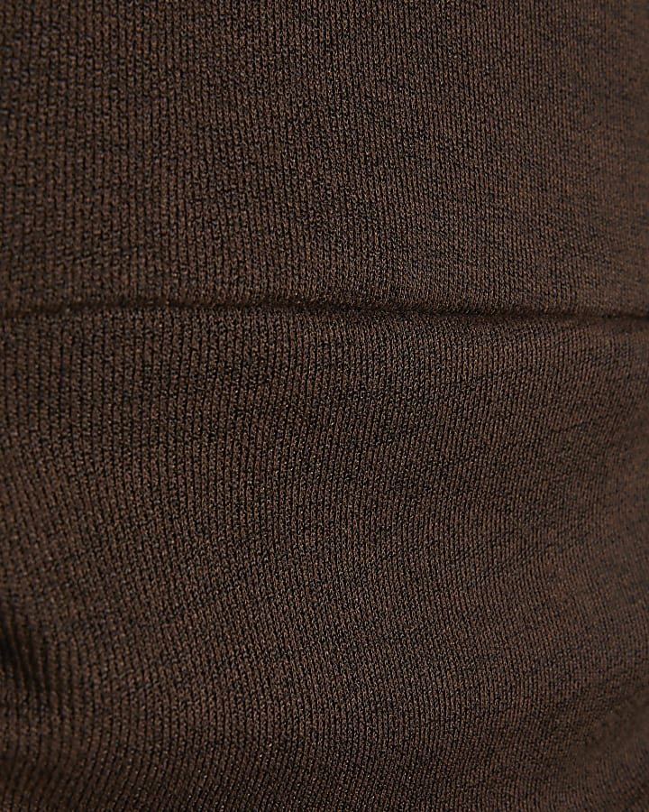 Petite Brown Banded Hem Drape Top