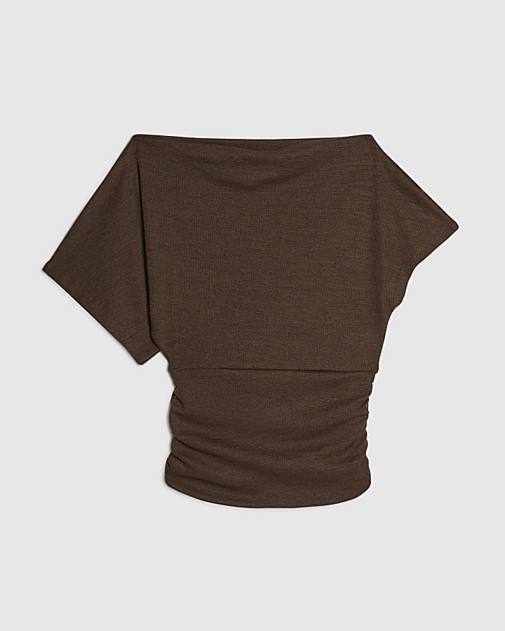 Petite Brown Banded Hem Drape Top