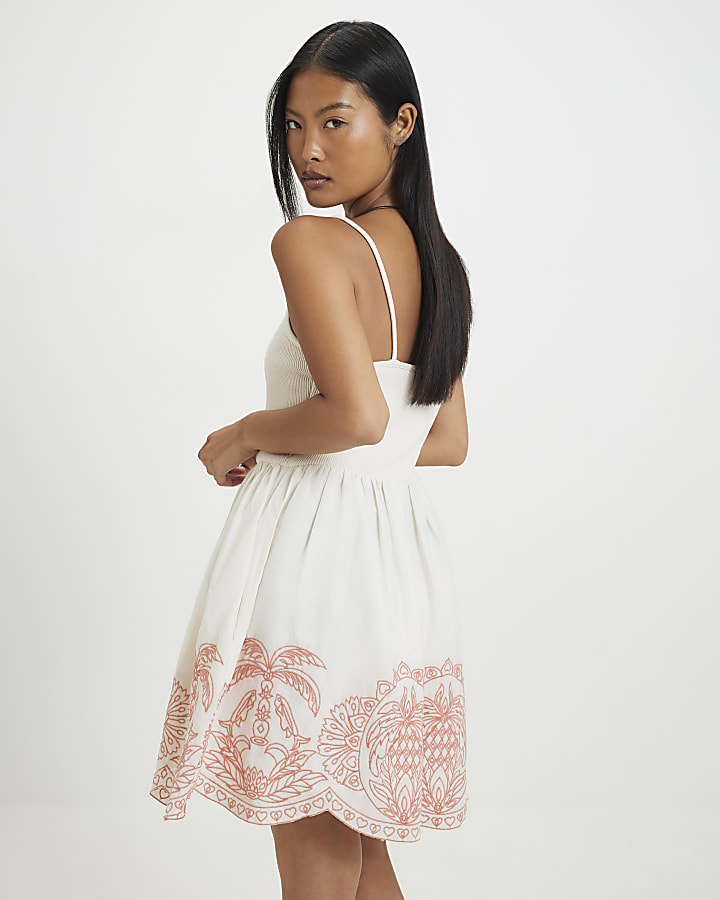 Petite Cream Cotton Cutwork Hem Mini Dress