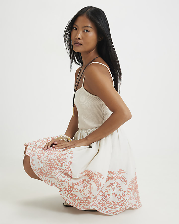 Petite Cream Cotton Cutwork Hem Mini Dress