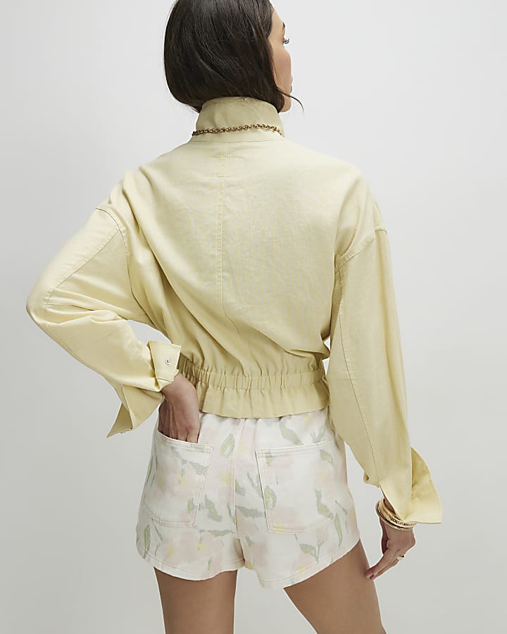 White Floral Print Elasticated A Line Shorts