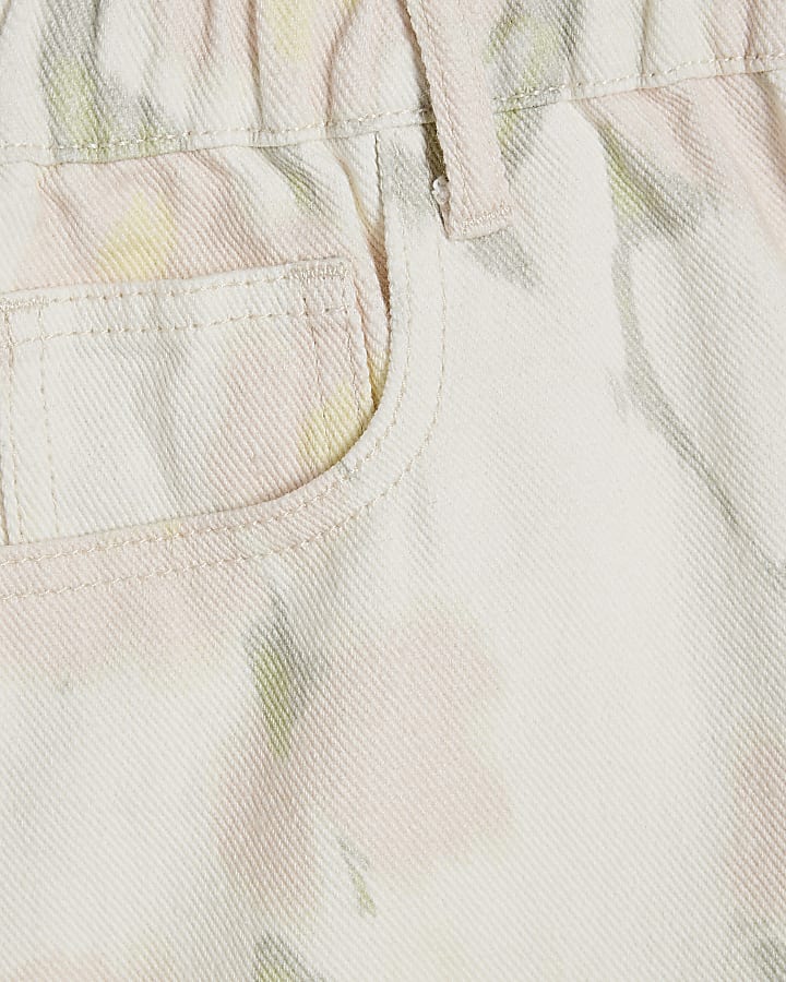 White Floral Print Elasticated A Line Shorts