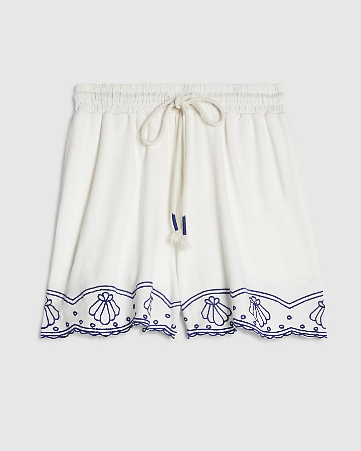 White Cotton Cutwork Scallop Shorts