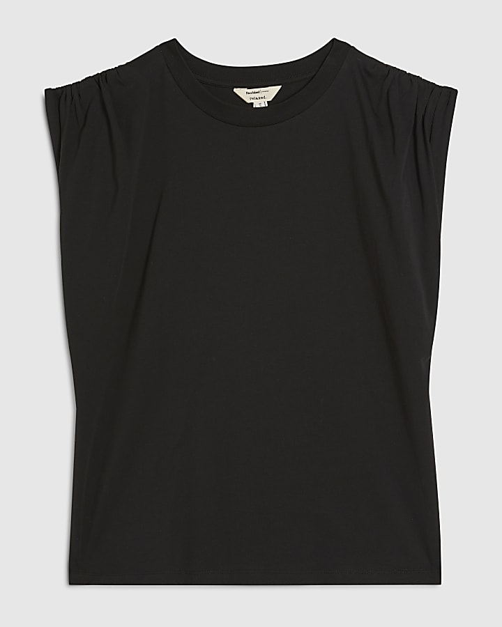 Black Premium Ruched Shoulder T-shirt
