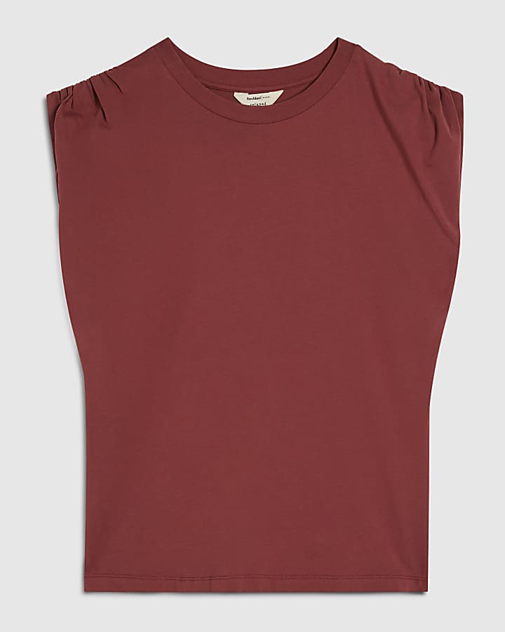 Red Premium Ruched Shoulder T-shirt