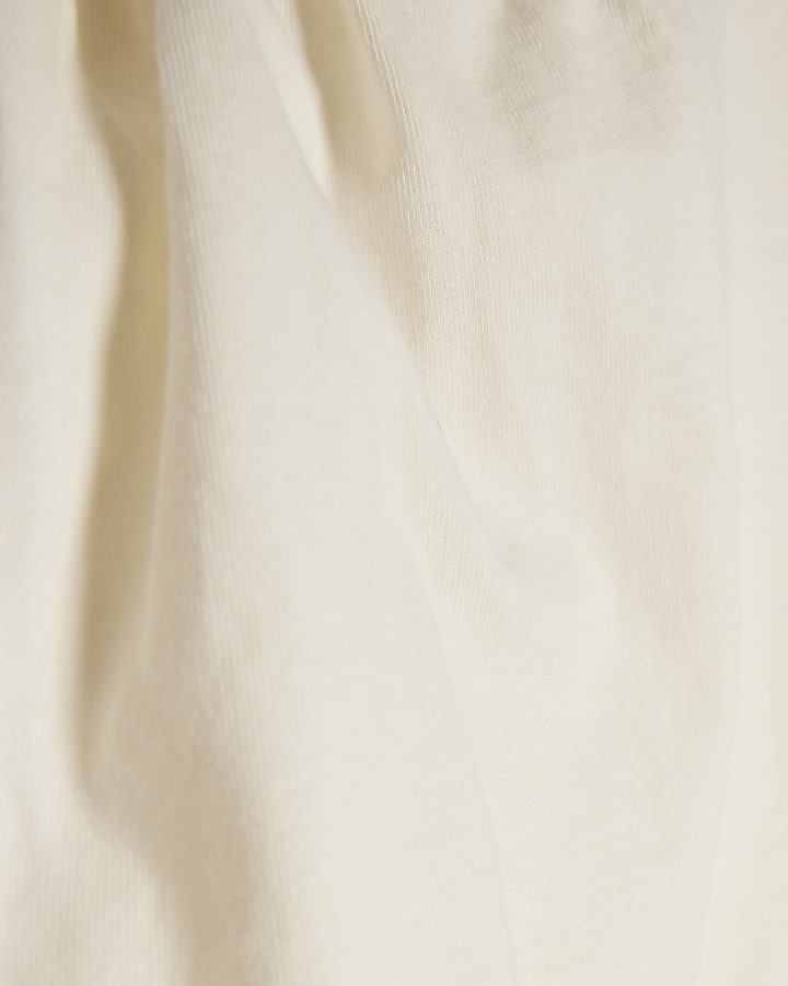 Cream Premium Ruched Shoulder T-shirt
