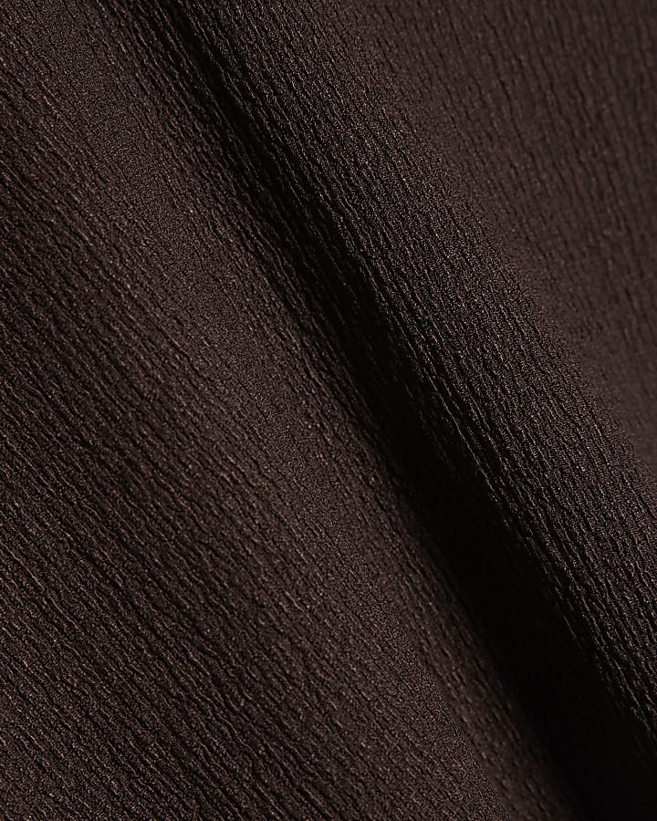 Brown Lace Trim Textured Halter Neck Top