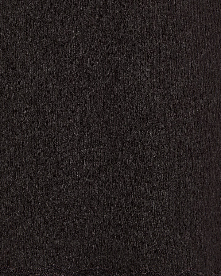 Brown Lace Trim Textured Wide Leg Trousers