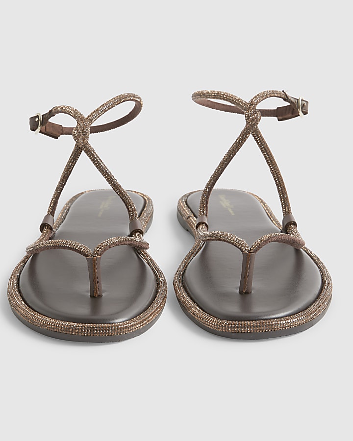 Brown Embellished Twist Mule Sandals