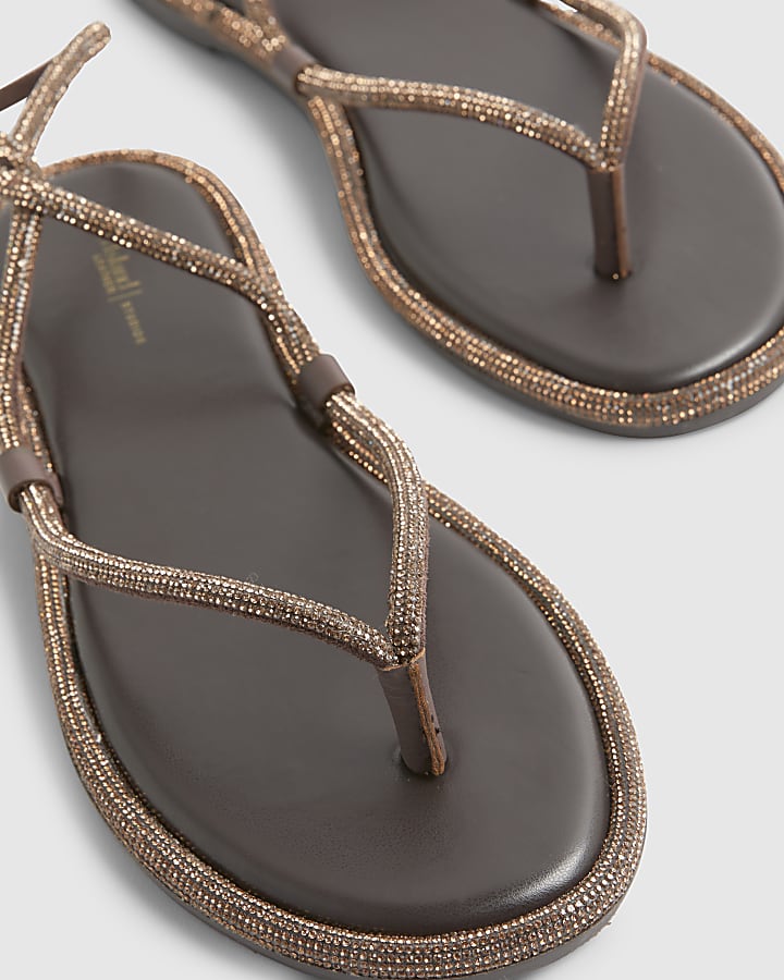 Brown Embellished Twist Mule Sandals