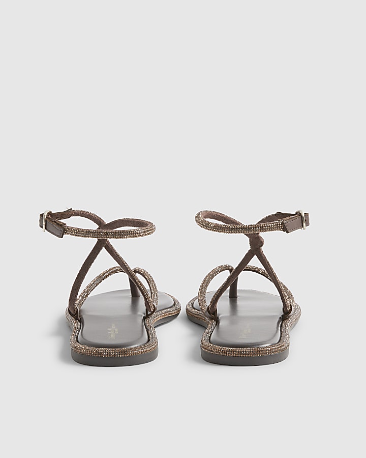 Brown Embellished Twist Mule Sandals