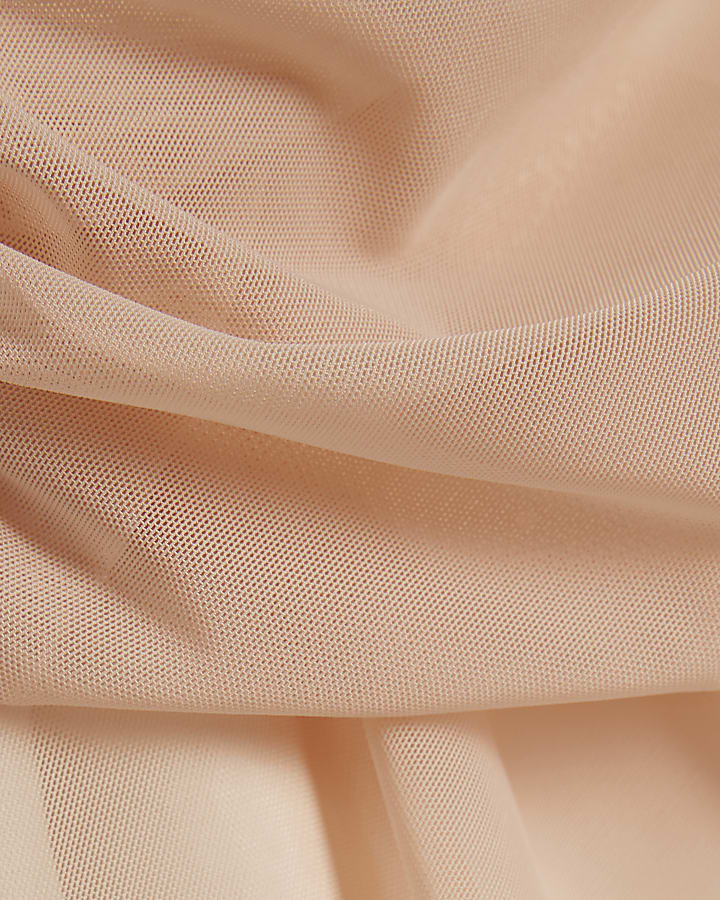 Pink Mesh Twisted Drape Top