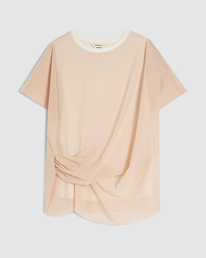 Pink Mesh Twisted Drape Top