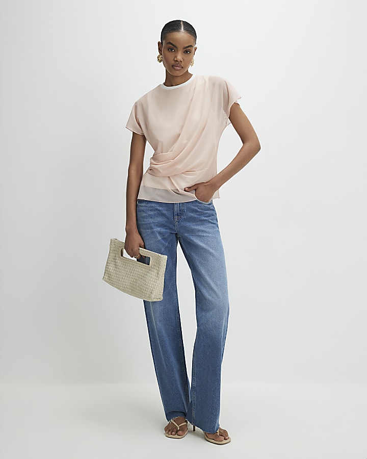 Pink Mesh Twisted Drape Top