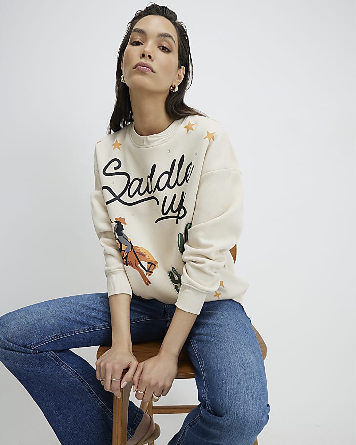 Beige Saddle Up Rodeo Sweatshirt