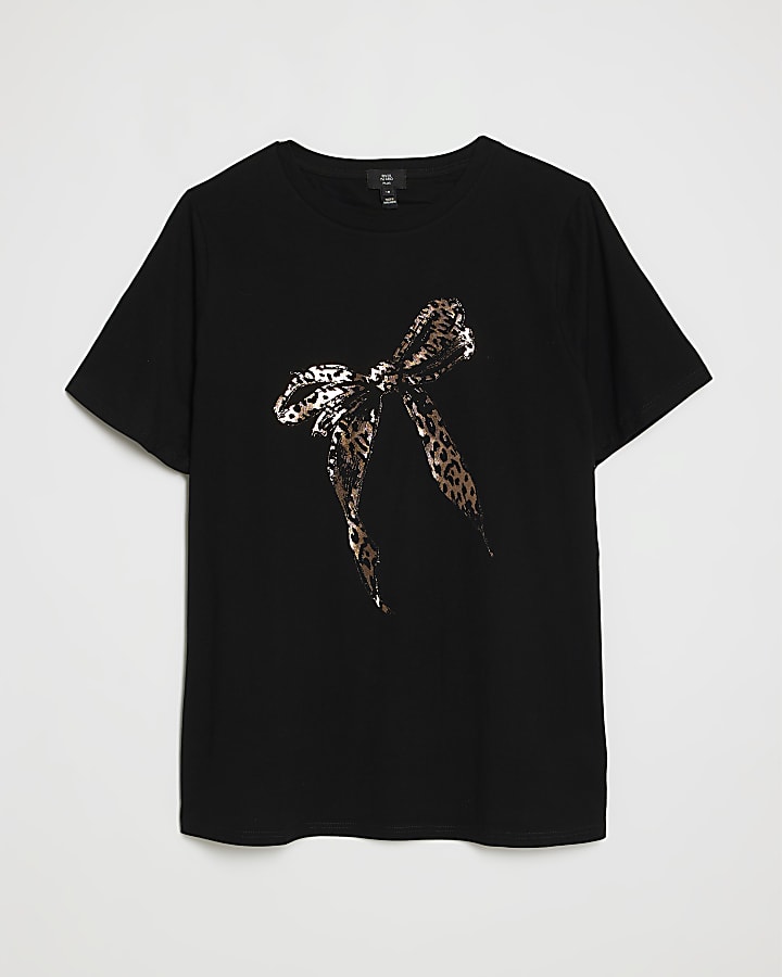 Plus Black Bow Graphic T-shirt