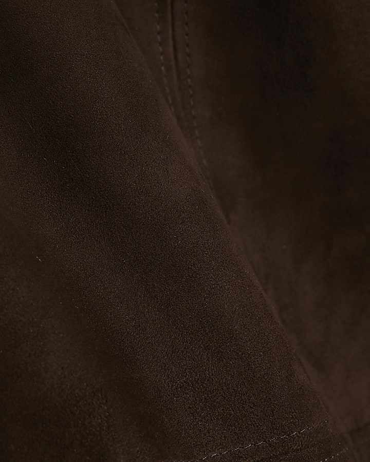 Brown Suede Slash Neck Top