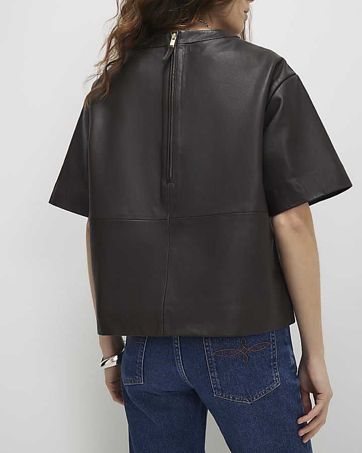 Brown Leather T-Shirt