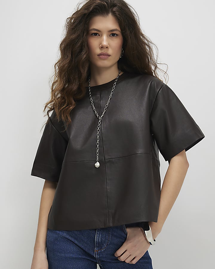 Brown Leather T-Shirt