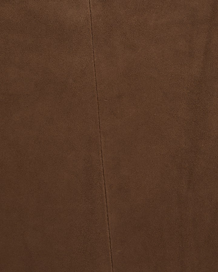Brown Suede Midi Wrap Skirt