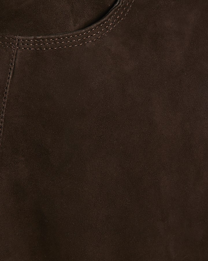 Brown Suede Barrel Leg Trousers