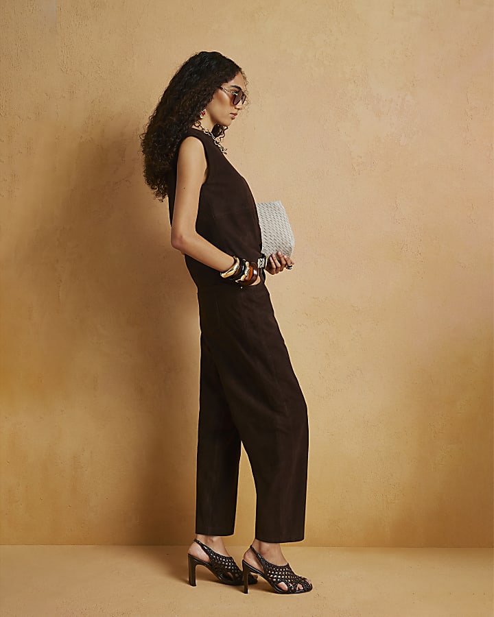 Brown Suede Barrel Leg Trousers