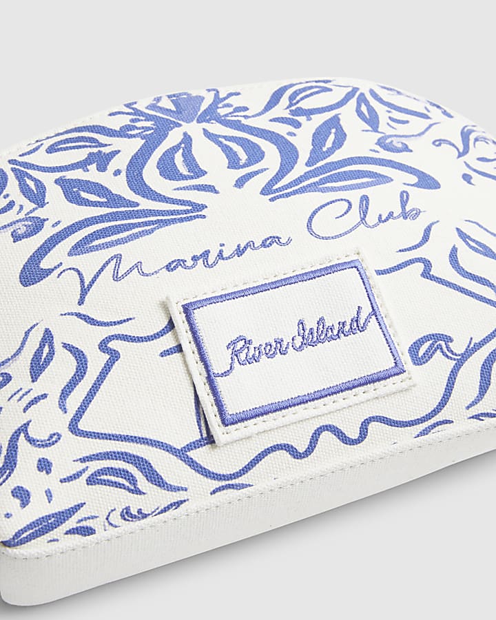 White Ibiza Print Makeup Pouch