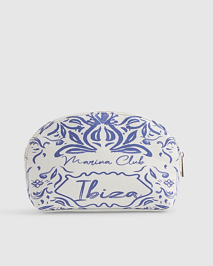 White Ibiza Print Makeup Pouch