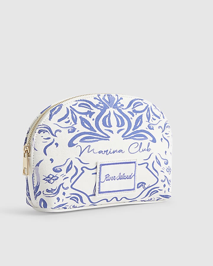 White Ibiza Print Makeup Pouch