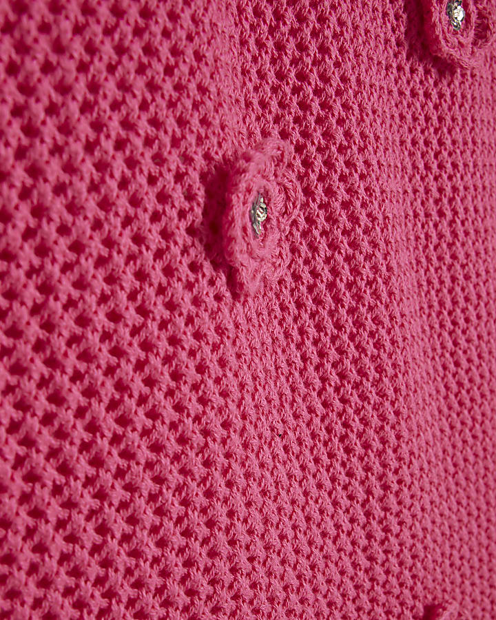 Pink Sequin Flower Knit Mini Dress