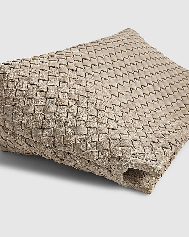 Grey Suede Squared Weave Clutch Bag