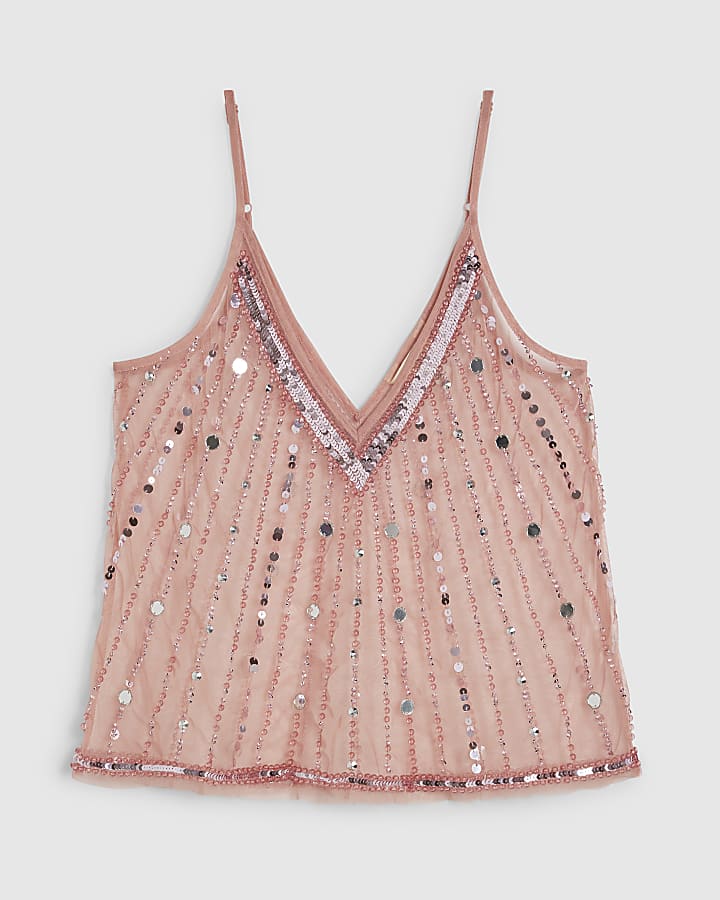 Pink Mesh Sequin Cami