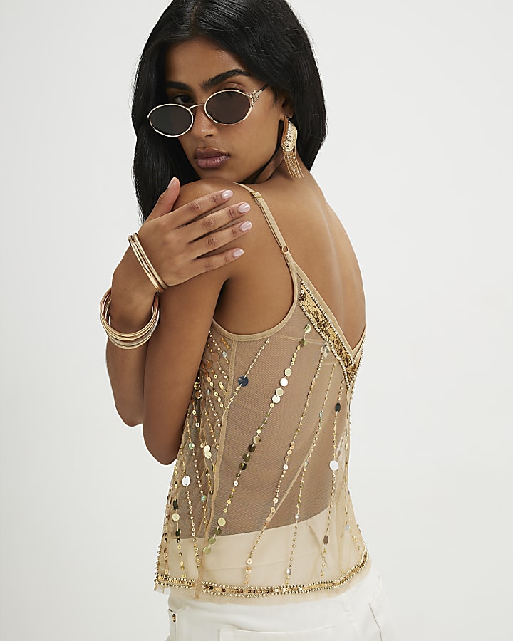 Gold Mesh Sequin Cami Top