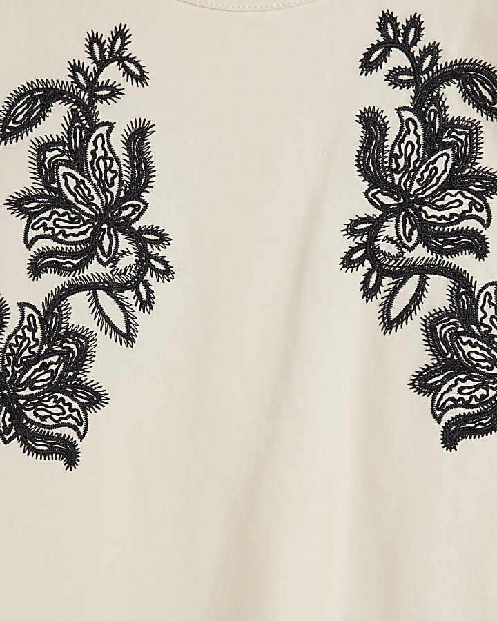 Cream Cotton Poplin Applique Blouse