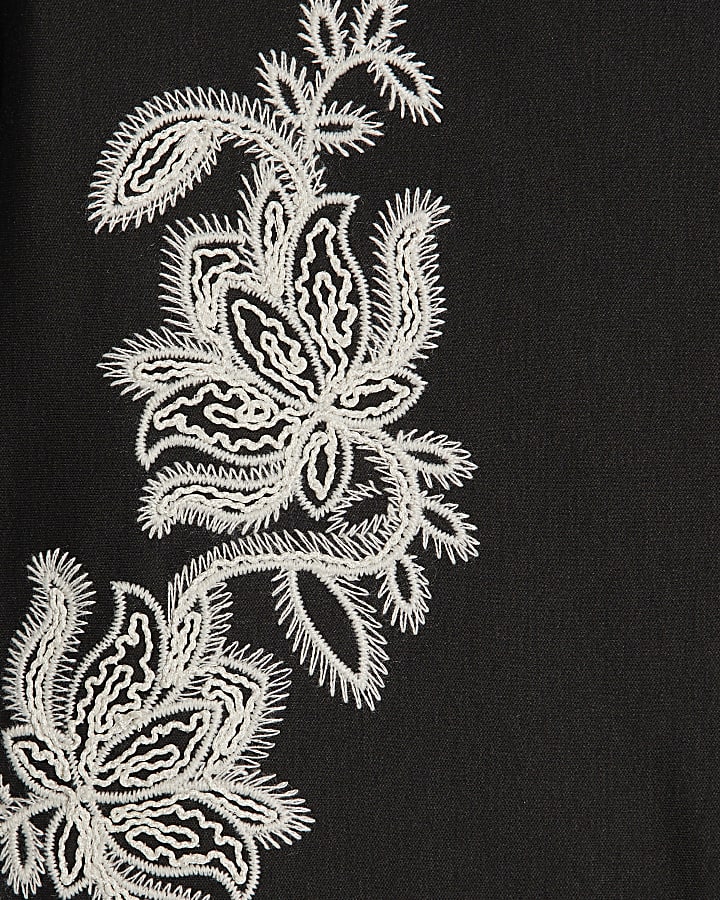 Black Applique Poplin Blouse