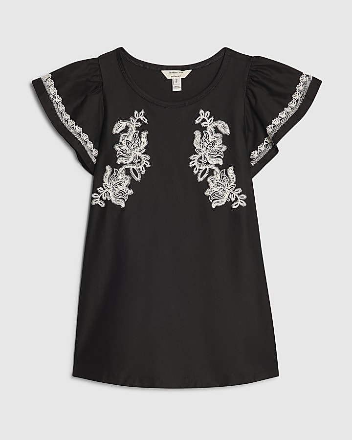 Black Applique Poplin Blouse