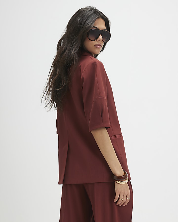 Red Short Sleeve Tailored Blazer