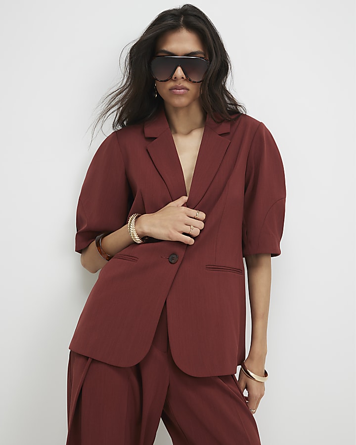 Red Short Sleeve Tailored Blazer