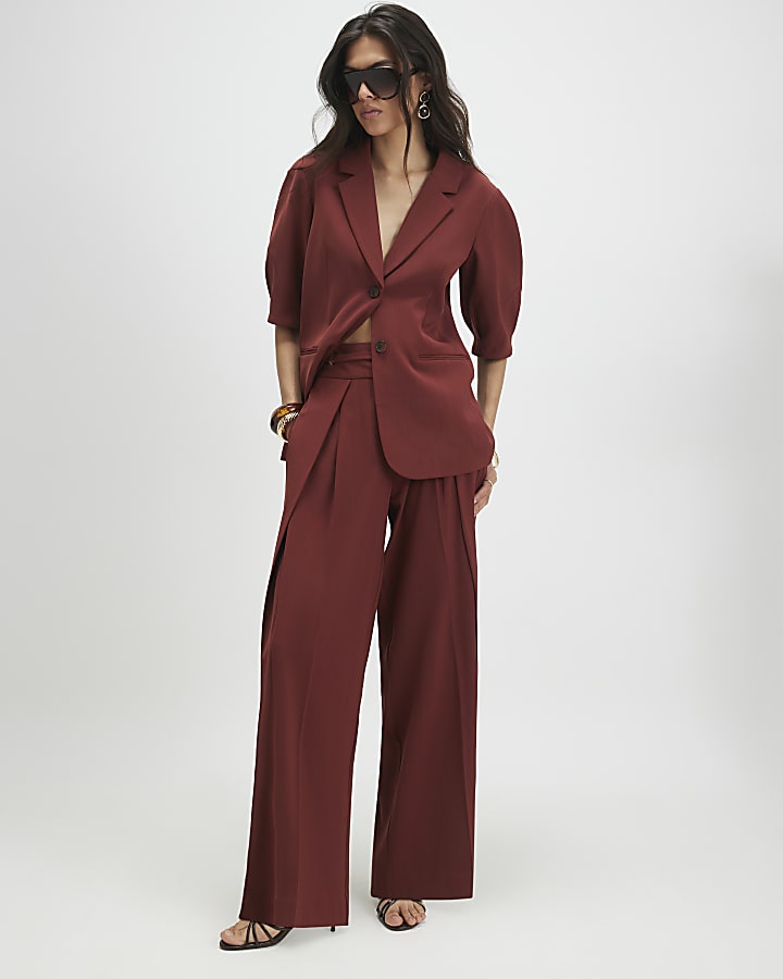 Red Short Sleeve Tailored Blazer