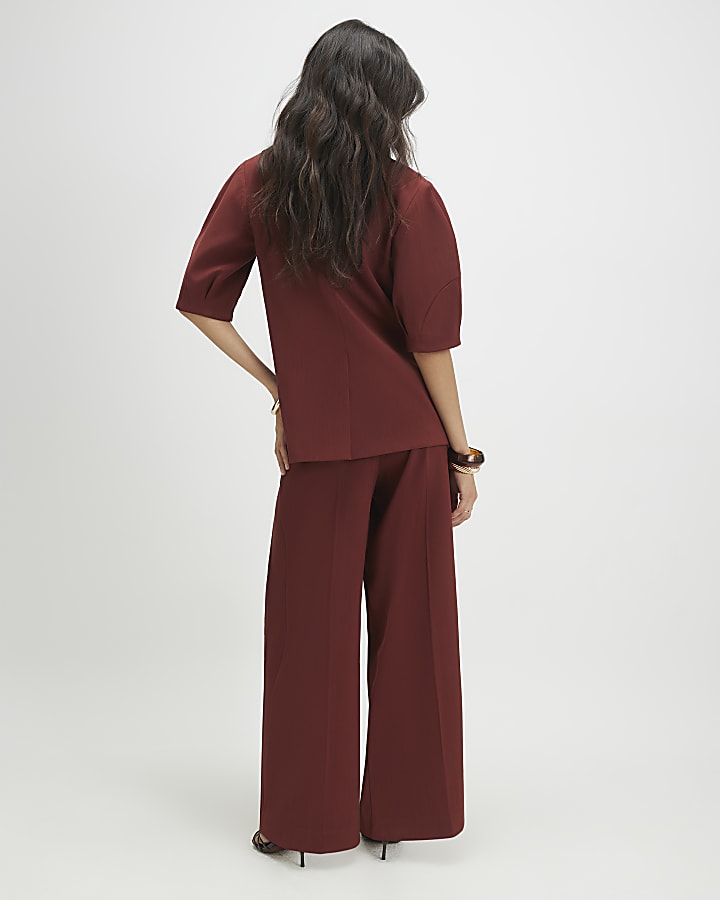 Red Belted Barrel Leg Trousers