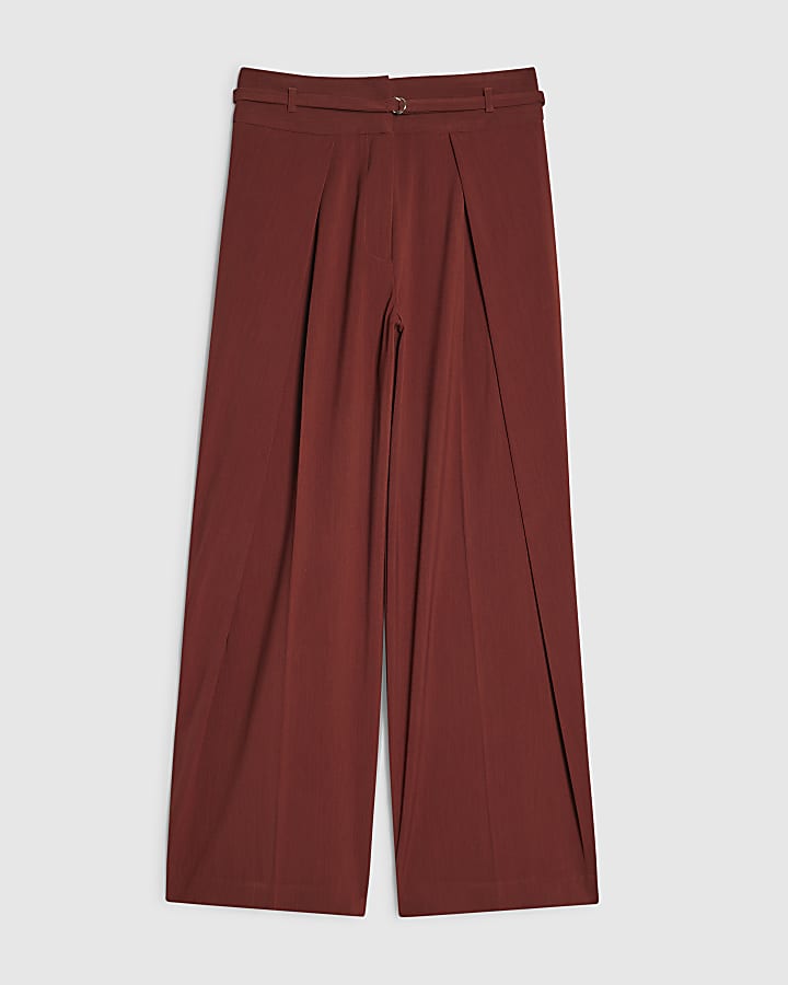 Red Belted Barrel Leg Trousers