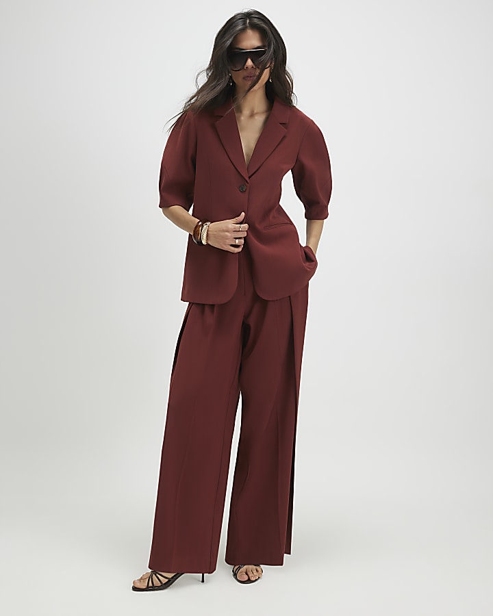 Red Belted Barrel Leg Trousers