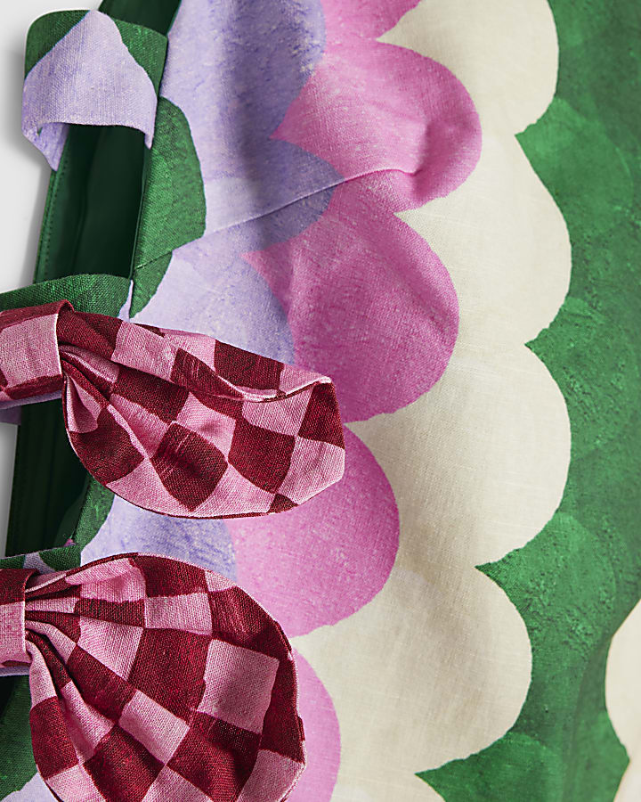 Green Wave Print Bow Side Detail Mini Dress