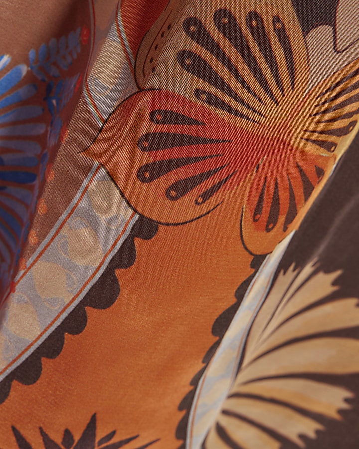 Brown Palm Print Tiered Cami Top