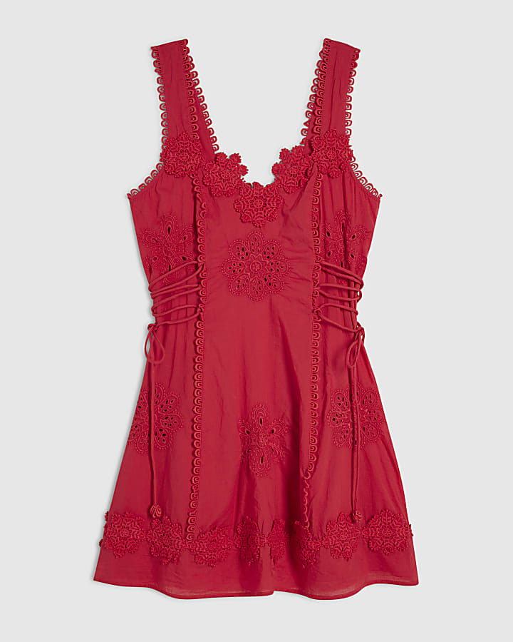 Pink Crochet Motif Mini Dress
