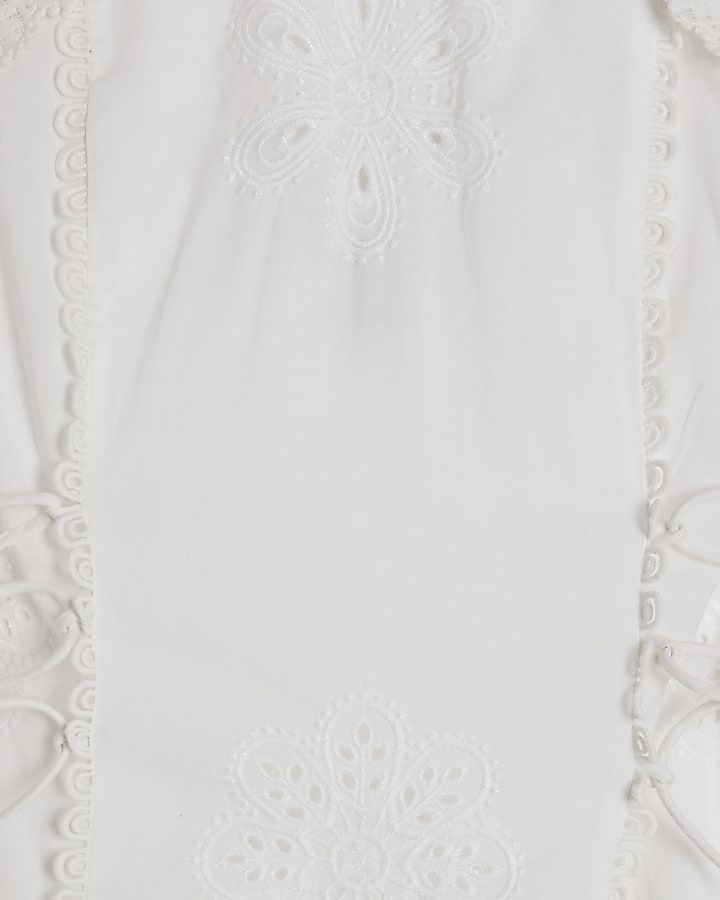 White Cotton Crochet Motif Midi Dress