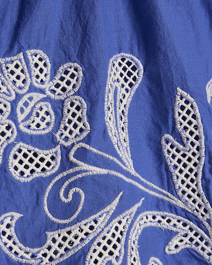 Blue Broderie Bubble Hem Top