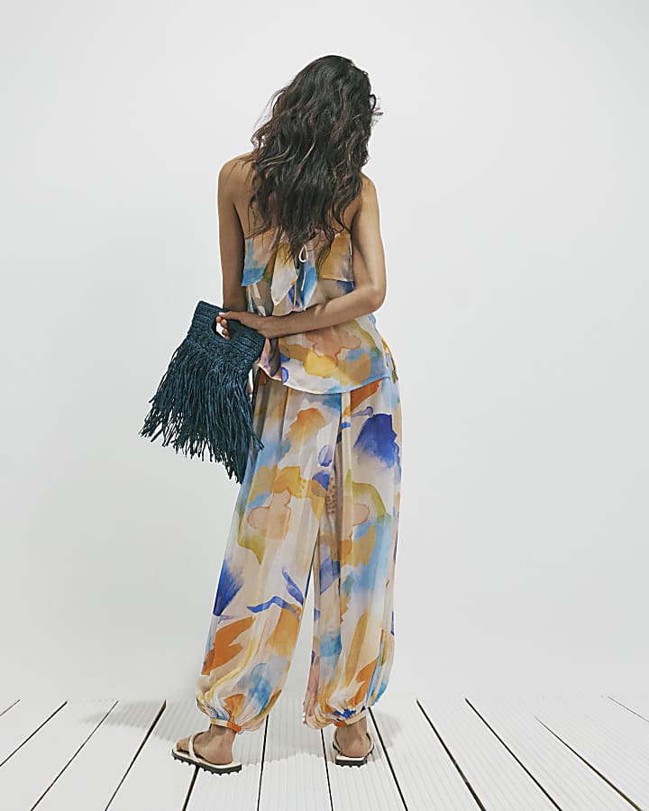 Cream Blur Print Balloon Trousers