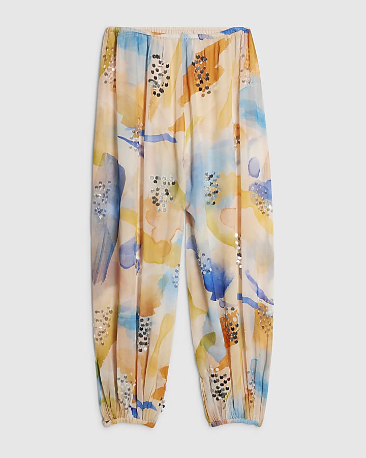Cream Blur Print Balloon Trousers