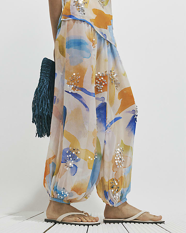 Cream Blur Print Balloon Trousers